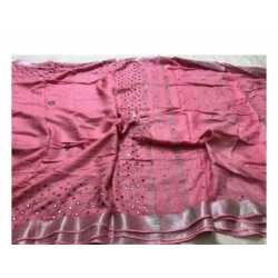 Beautiful Hand Mirror Work Designer Linen by Linen Saree Beautiful Hand Mirror Work Designer Linen by Linen Saree