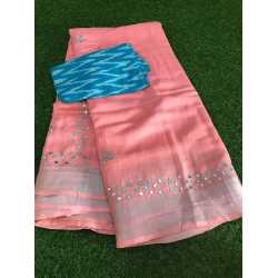 Beautiful Hand Mirror Work Designer Linen by Linen Saree Beautiful Hand Mirror Work Designer Linen by Linen Saree