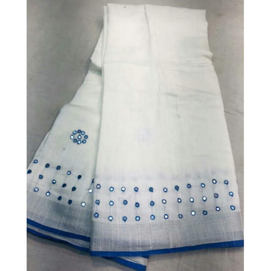 Beautiful Hand Mirror Work Designer Linen by Linen Saree Beautiful Hand Mirror Work Designer Linen by Linen Saree