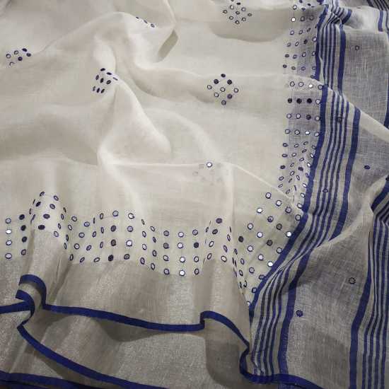 Beautiful Hand Mirror Work Designer Linen by Linen Saree Beautiful Hand Mirror Work Designer Linen by Linen Saree