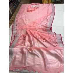 Beautiful Hand Mirror Work Designer Linen by Linen Saree Beautiful Hand Mirror Work Designer Linen by Linen Saree