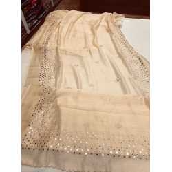 Beautiful Hand Mirror Work Designer Linen by Linen Saree Beautiful Hand Mirror Work Designer Linen by Linen Saree