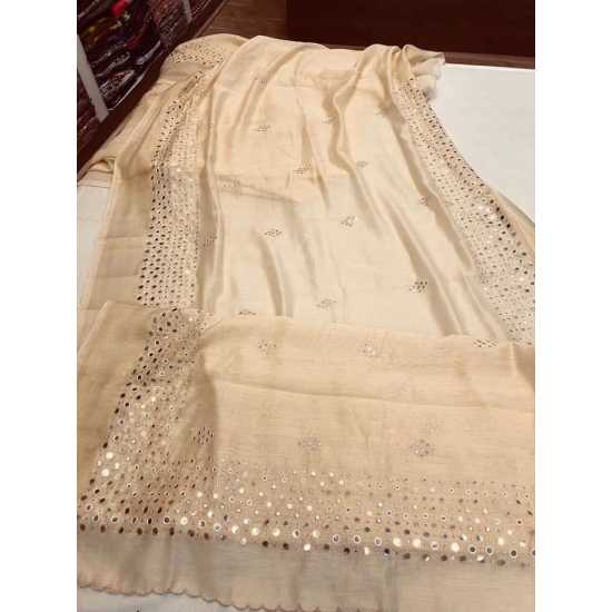 Beautiful Hand Mirror Work Designer Linen by Linen Saree Beautiful Hand Mirror Work Designer Linen by Linen Saree