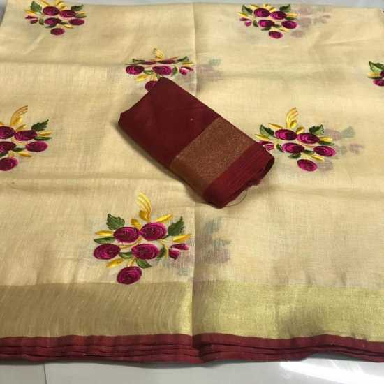 Beautiful Embroidered Designer Linen by Linen Saree Beautiful Embroidered Designer Linen by Linen Saree