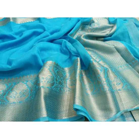 Beautiful Designer Kota by Linen Jacquard Weaving Banarasi Saree Beautiful Designer Kota by Linen Jacquard Weaving Banarasi Saree