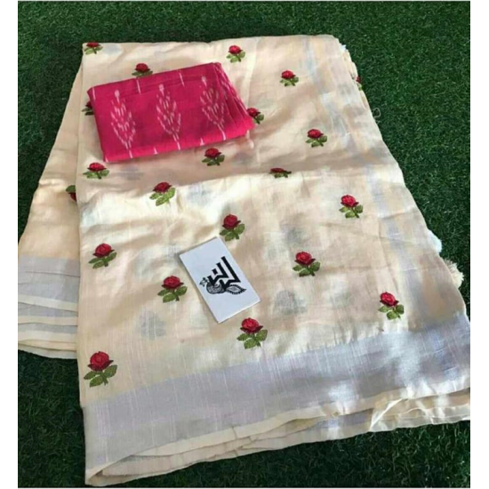 Beautiful Embroidered Designer Linen by Linen Saree Beautiful Embroidered Designer Linen by Linen Saree