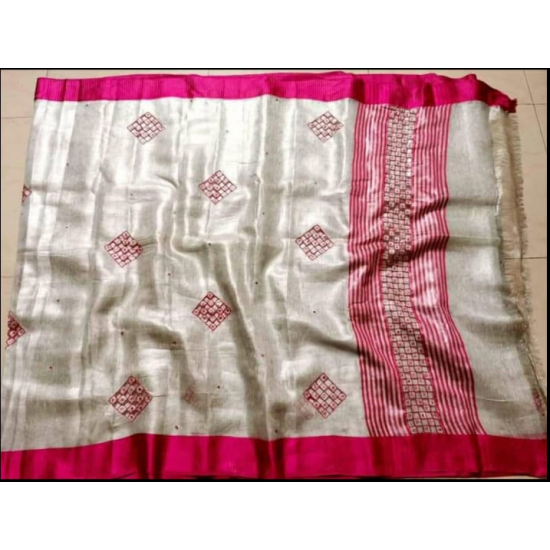 Tissue by Linen Saree with Hand Work Embroidery