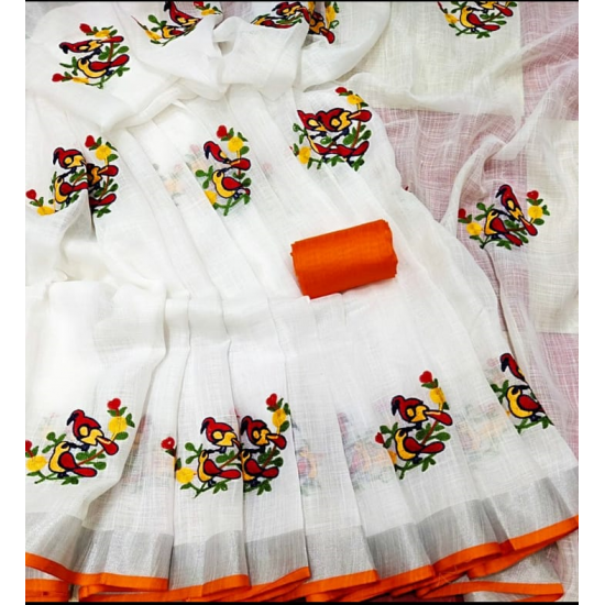 Beautiful Embroidered Designer Linen by Linen Saree Beautiful Embroidered Designer Linen by Linen Saree