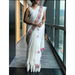 Beautiful Embroidered Designer Linen by Linen Saree Beautiful Embroidered Designer Linen by Linen Saree