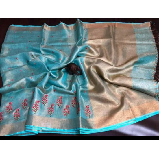 Beautiful Embroidered Designer Linen by Linen Saree Beautiful Embroidered Designer Linen by Linen Saree